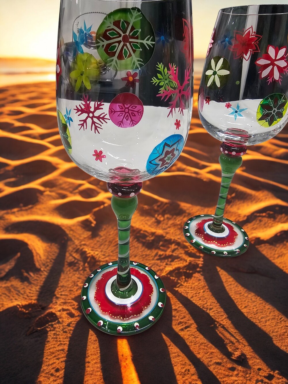 Set Of 2 Hand Painted Multicolor Christmas Wine Glass Hand Painted Pier 1